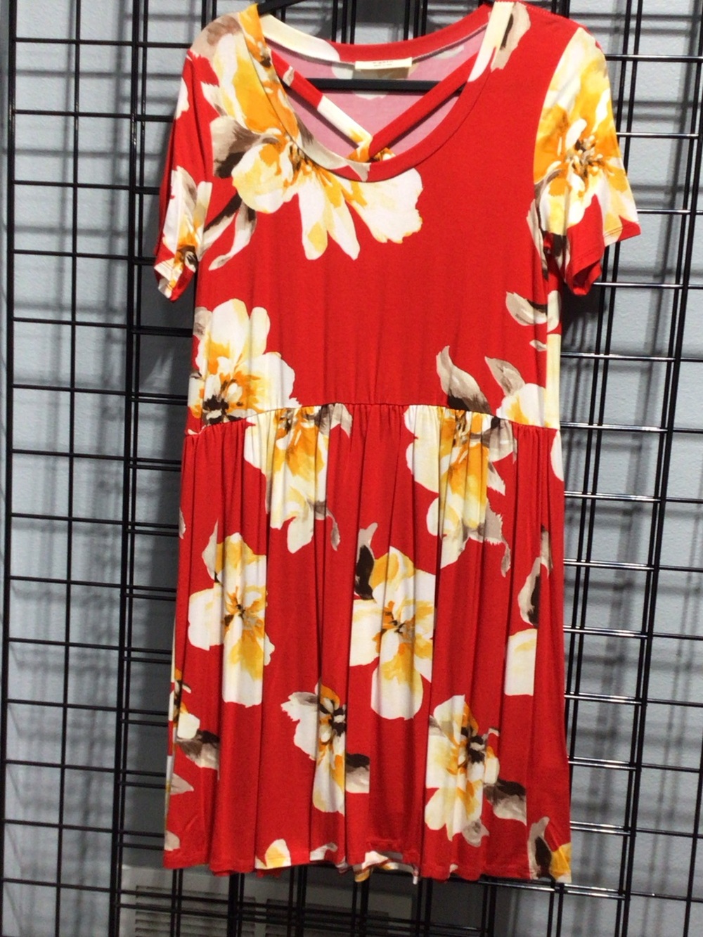 a.gain Floral Crisscross Neck Midi Dress in Red and Yellow NWOT